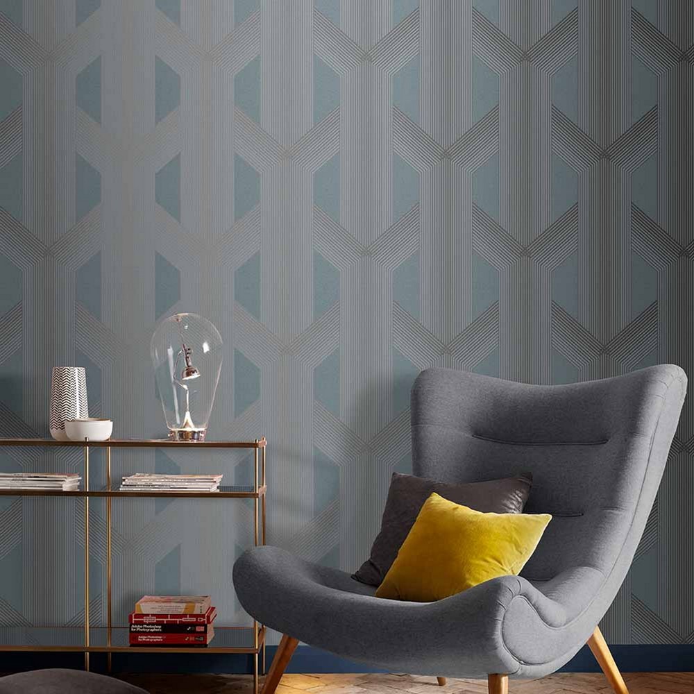 Lagom Geo Wallpaper 106759 by Graham & Brown in Deep Sky Blue